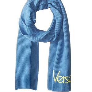Versace Scarf, Ice Blue w/ Yellow Embroidered Logo